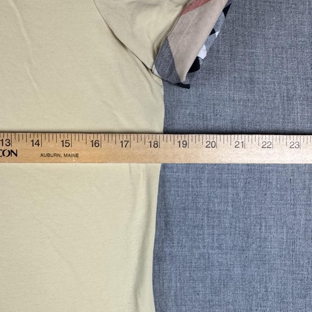 Burberry Brit Shirt Womens Large Beige Nova Check Cuff T-Shirt Stretch Jersey - Picture 9 of 10